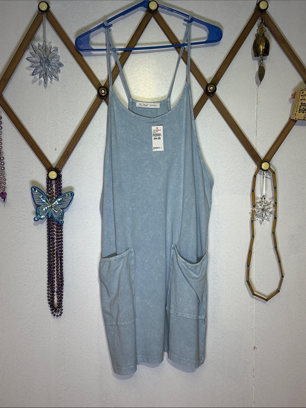 Light Blue Sleeveless Pocket Mini Dress